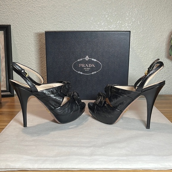 SOLDβ¨Pradaβ¨ NEW Calzature Donna Vit. Shine Lambskin Leather Heels EU Size 38.5 - Picture 7 of 17